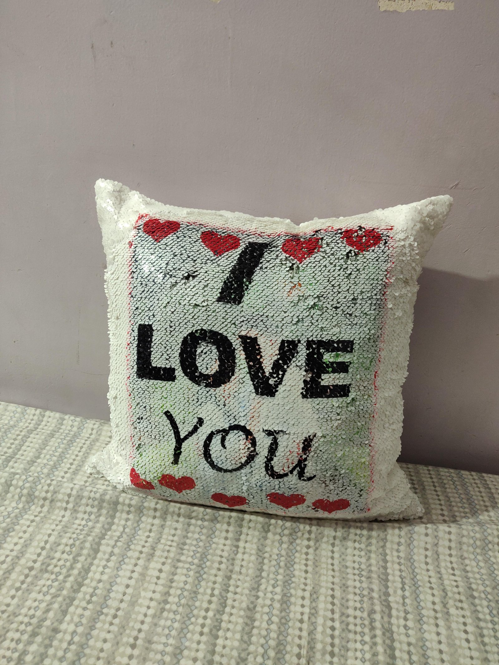 I Love You Sequin Cushion with Photo